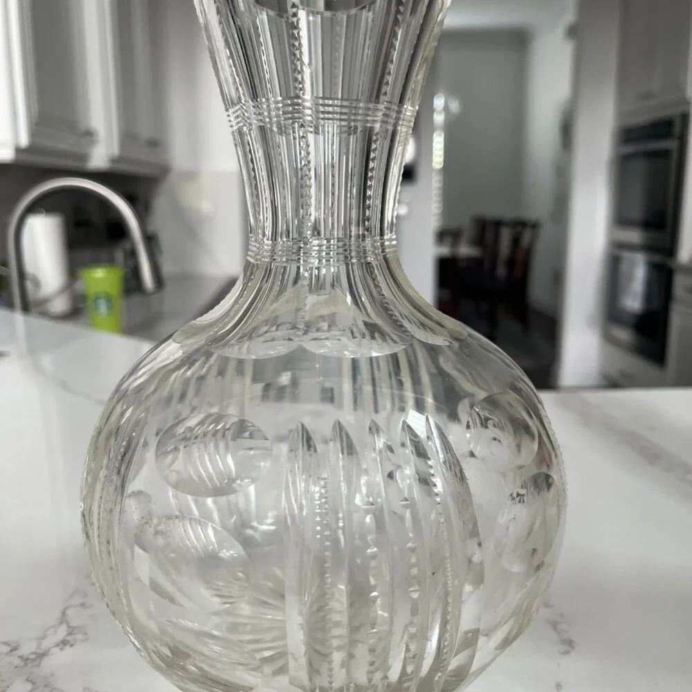 Crystal Water Pitcher or Wine Decanter – Beautiful Detail, Pre-Owned‎